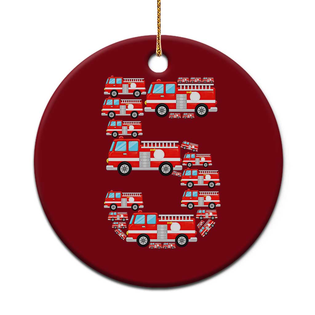 Fire Truck 5th Birthday Ceramic Ornament Firefighter Gift For Five Year Old Kid