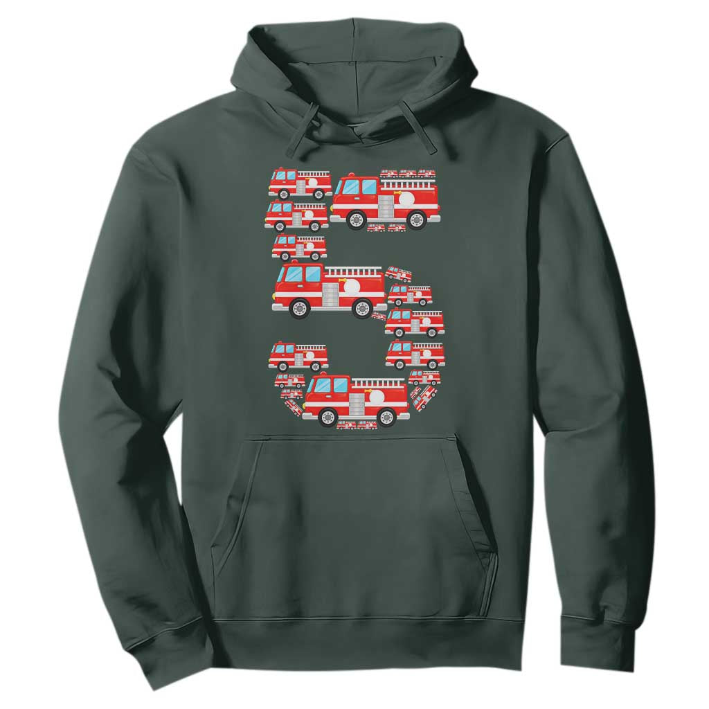 Fire Truck 5th Birthday Hoodie Firefighter Gift For Five Year Old Kid