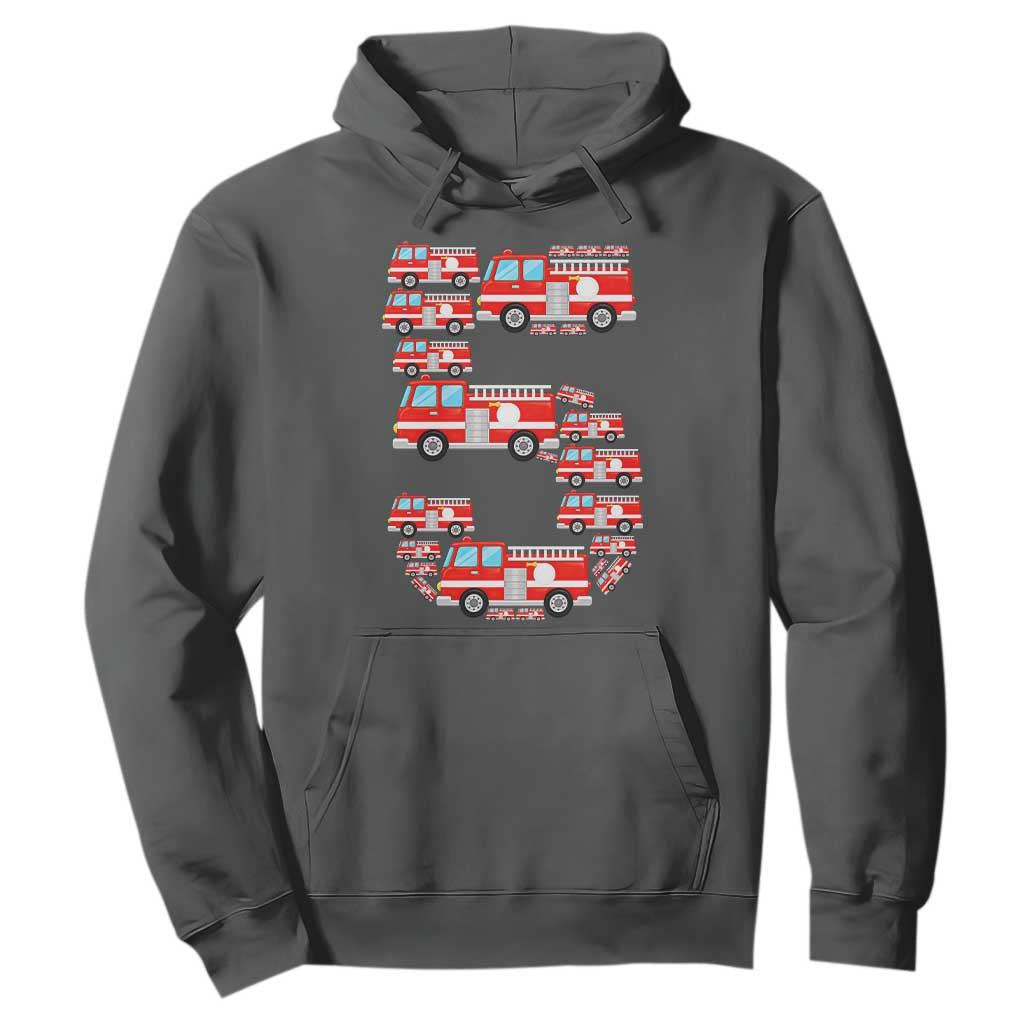 Fire Truck 5th Birthday Hoodie Firefighter Gift For Five Year Old Kid