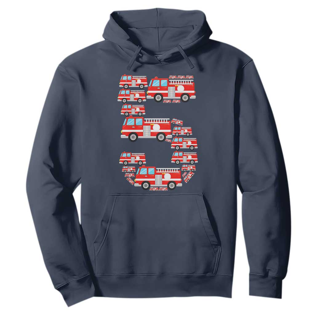 Fire Truck 5th Birthday Hoodie Firefighter Gift For Five Year Old Kid