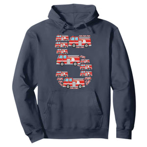 Fire Truck 5th Birthday Hoodie Firefighter Gift For Five Year Old Kid