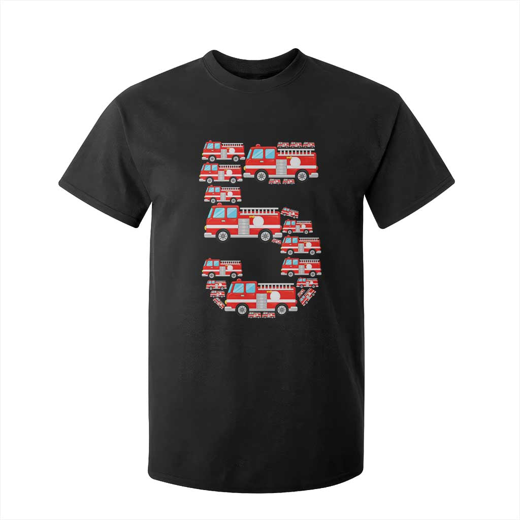 Fire Truck 5th Birthday T Shirt For Kid Firefighter Gift For Five Year Old Kid