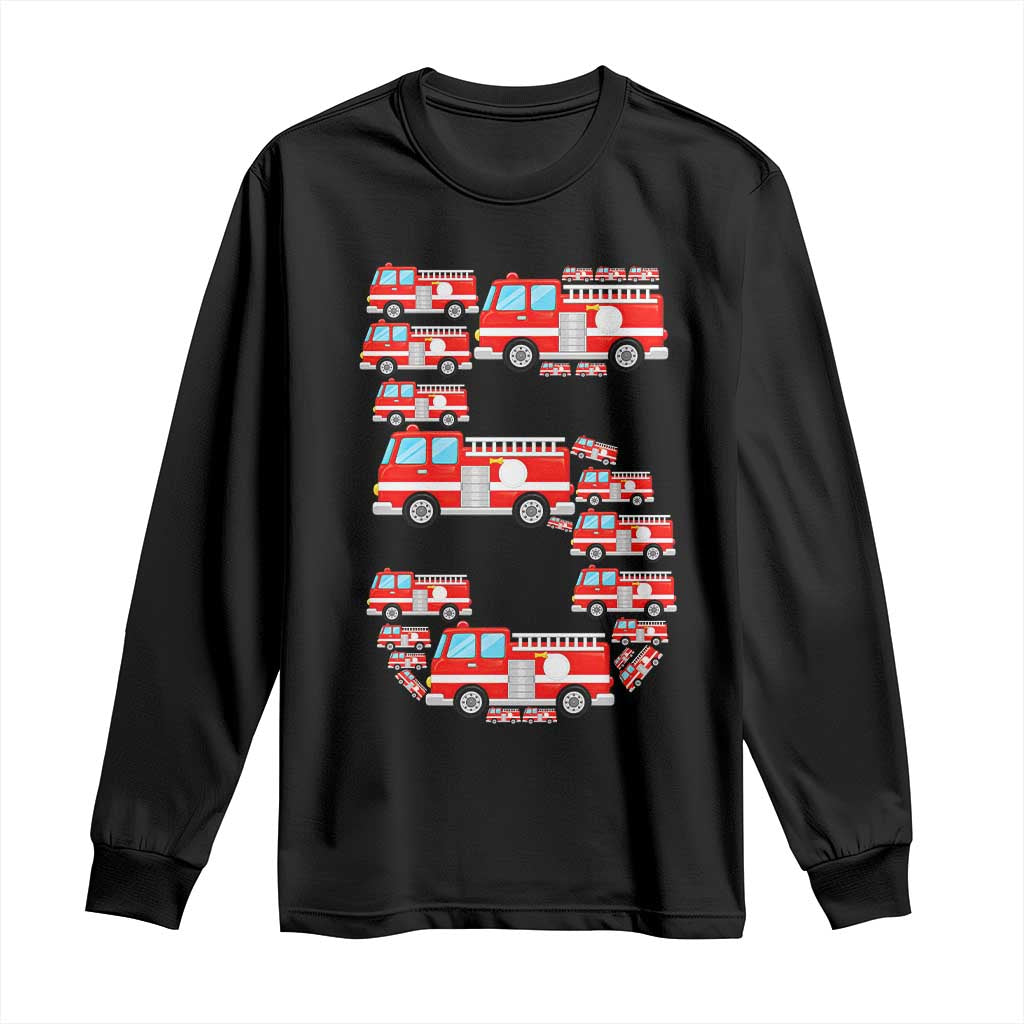 Fire Truck 5th Birthday Long Sleeve Shirt Firefighter Gift For Five Year Old Kid
