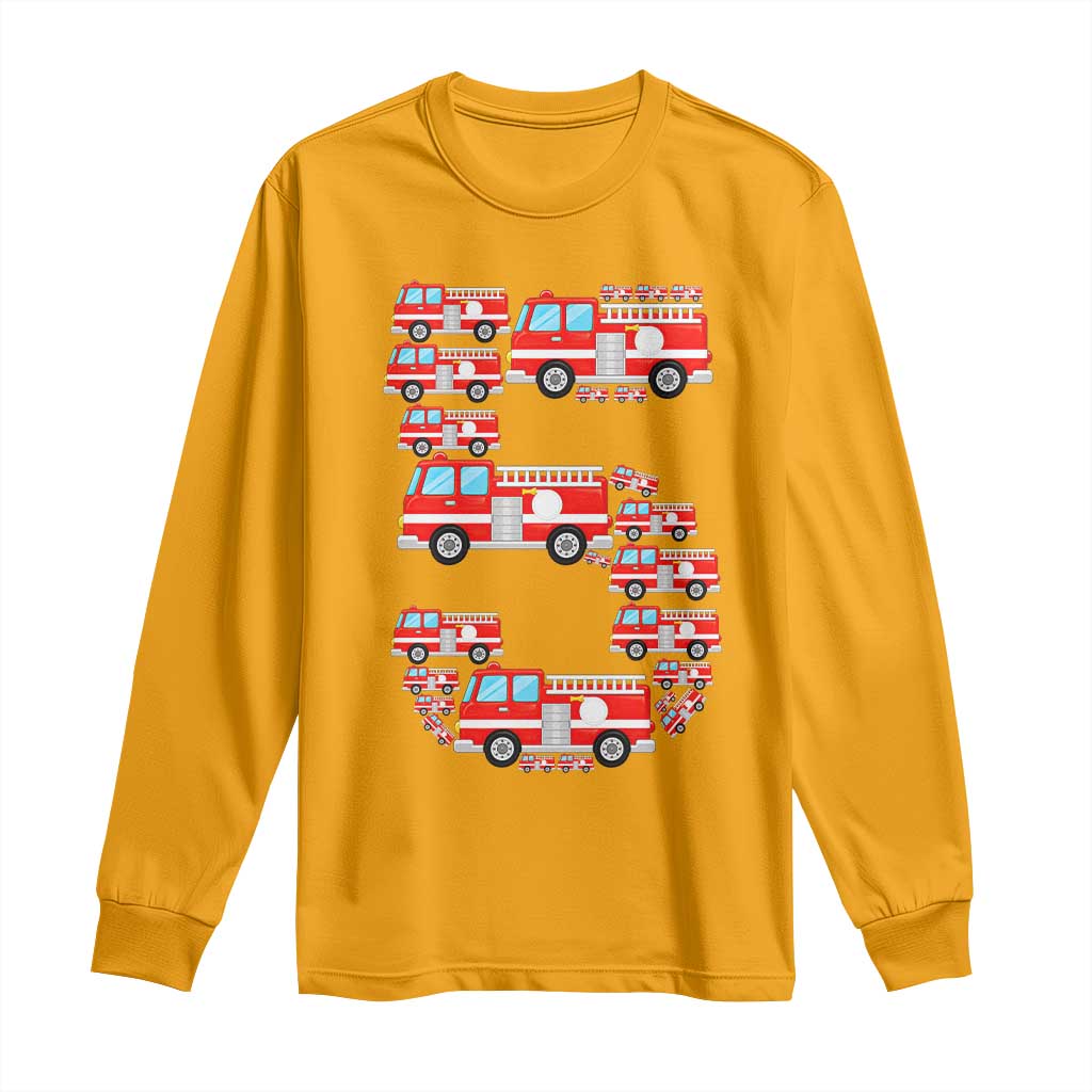 Fire Truck 5th Birthday Long Sleeve Shirt Firefighter Gift For Five Year Old Kid