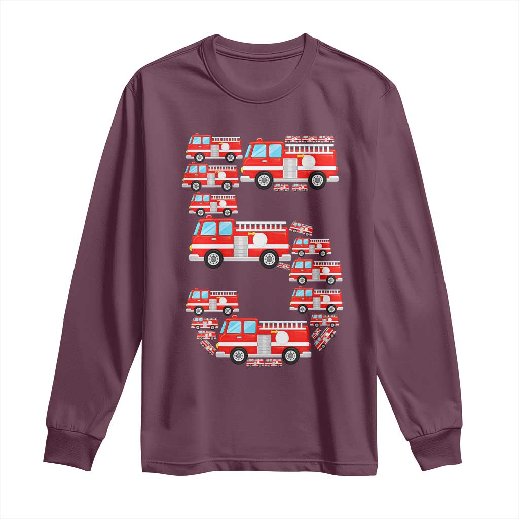 Fire Truck 5th Birthday Long Sleeve Shirt Firefighter Gift For Five Year Old Kid