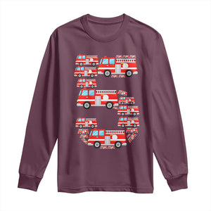 Fire Truck 5th Birthday Long Sleeve Shirt Firefighter Gift For Five Year Old Kid