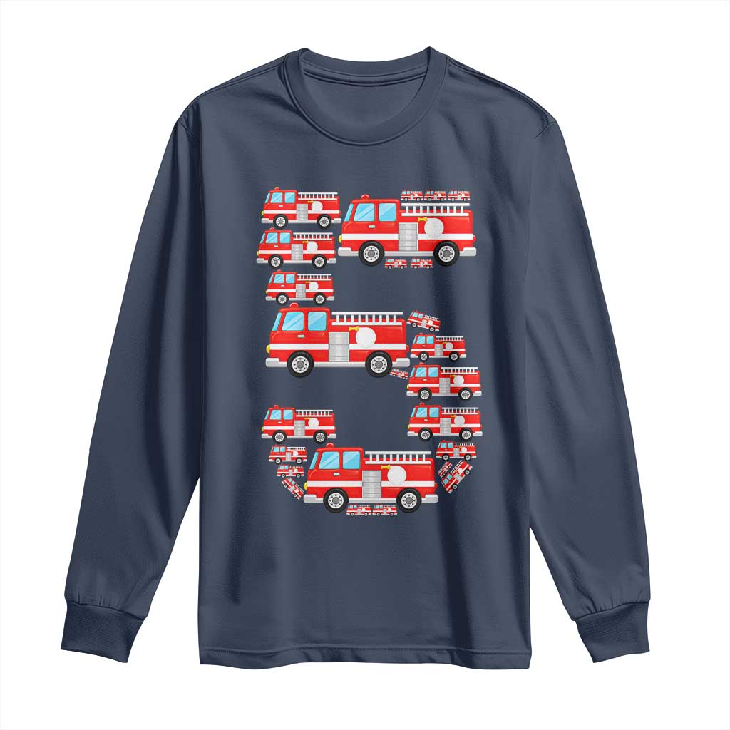 Fire Truck 5th Birthday Long Sleeve Shirt Firefighter Gift For Five Year Old Kid