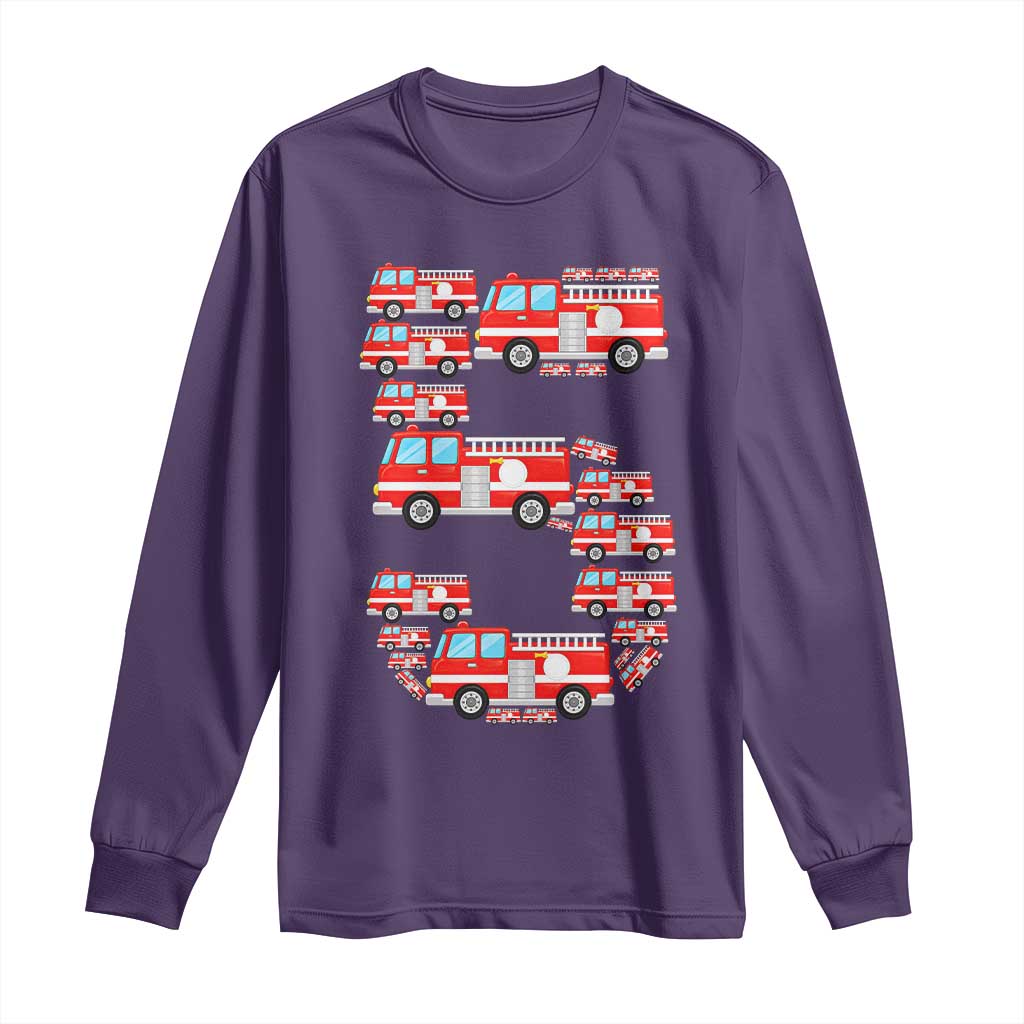 Fire Truck 5th Birthday Long Sleeve Shirt Firefighter Gift For Five Year Old Kid