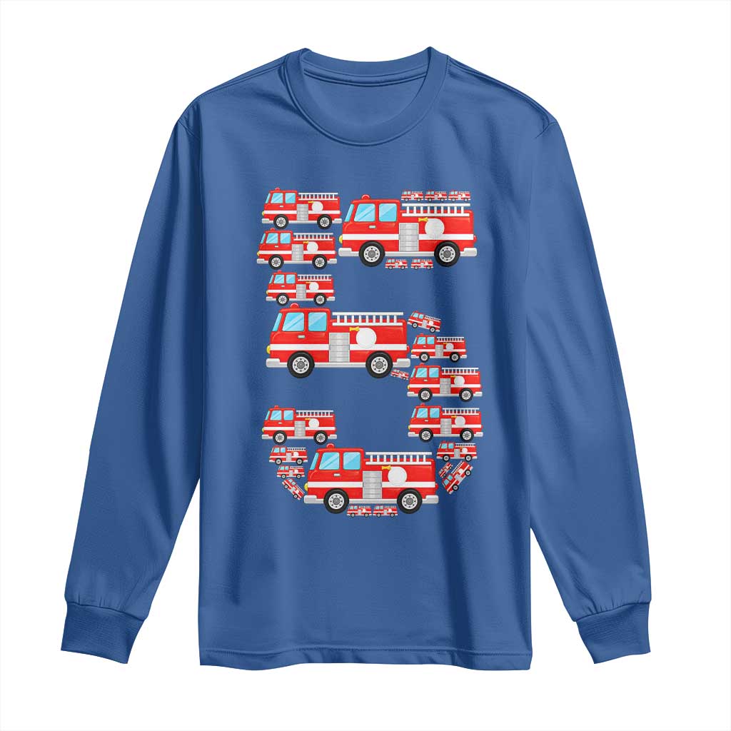 Fire Truck 5th Birthday Long Sleeve Shirt Firefighter Gift For Five Year Old Kid