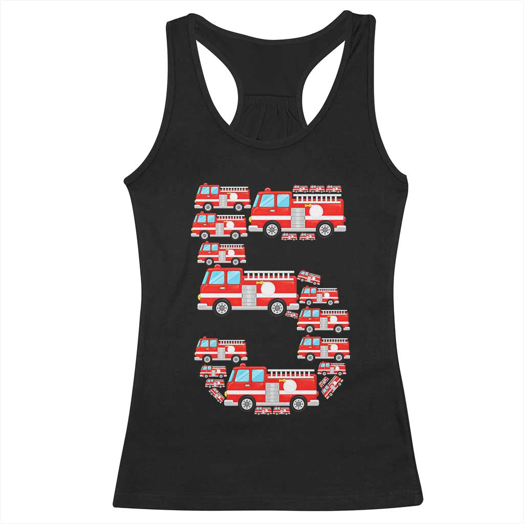 Fire Truck 5th Birthday Racerback Tank Top Firefighter Gift For Five Year Old Kid