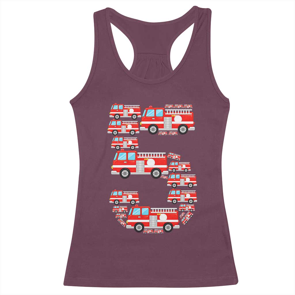 Fire Truck 5th Birthday Racerback Tank Top Firefighter Gift For Five Year Old Kid