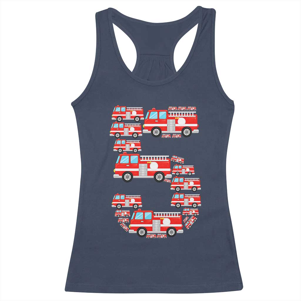 Fire Truck 5th Birthday Racerback Tank Top Firefighter Gift For Five Year Old Kid