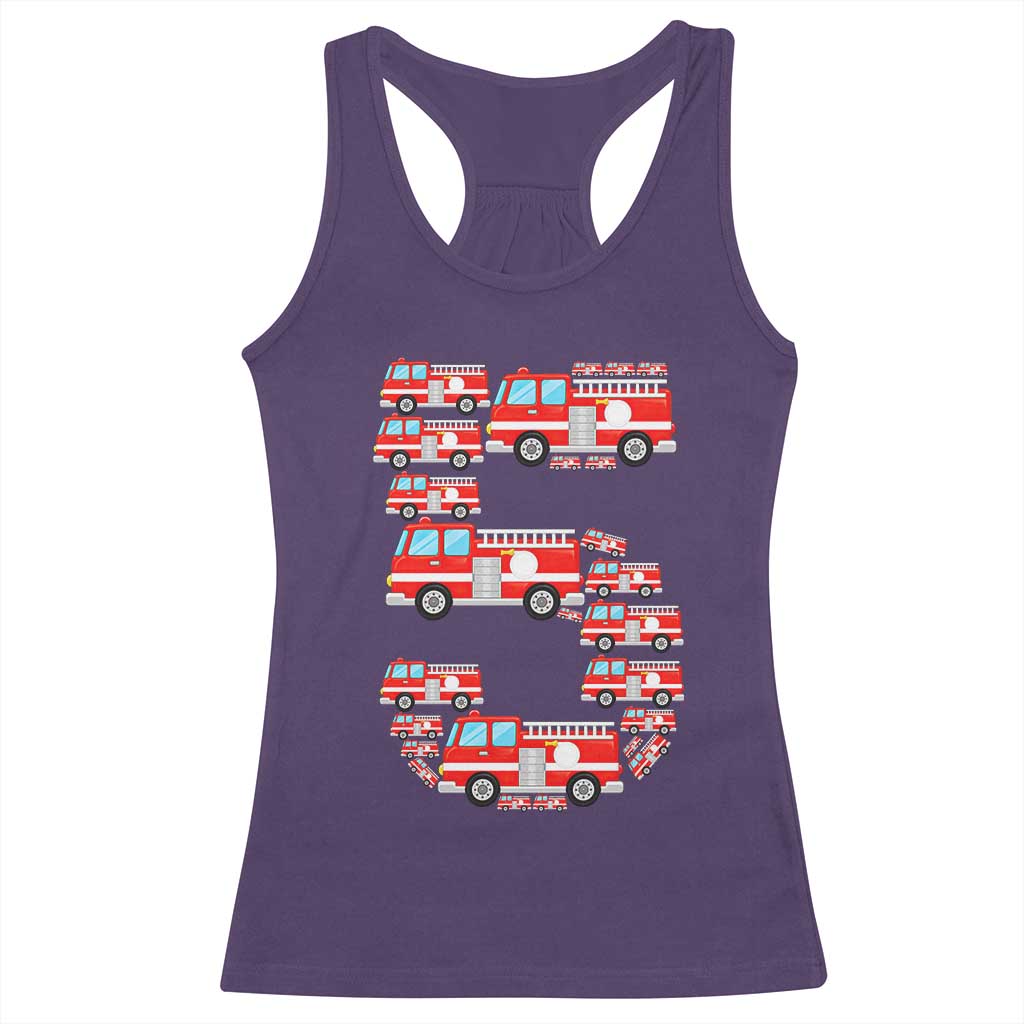 Fire Truck 5th Birthday Racerback Tank Top Firefighter Gift For Five Year Old Kid