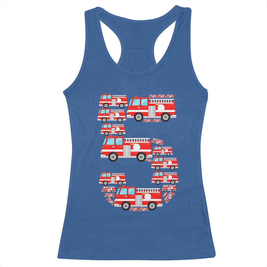 Fire Truck 5th Birthday Racerback Tank Top Firefighter Gift For Five Year Old Kid