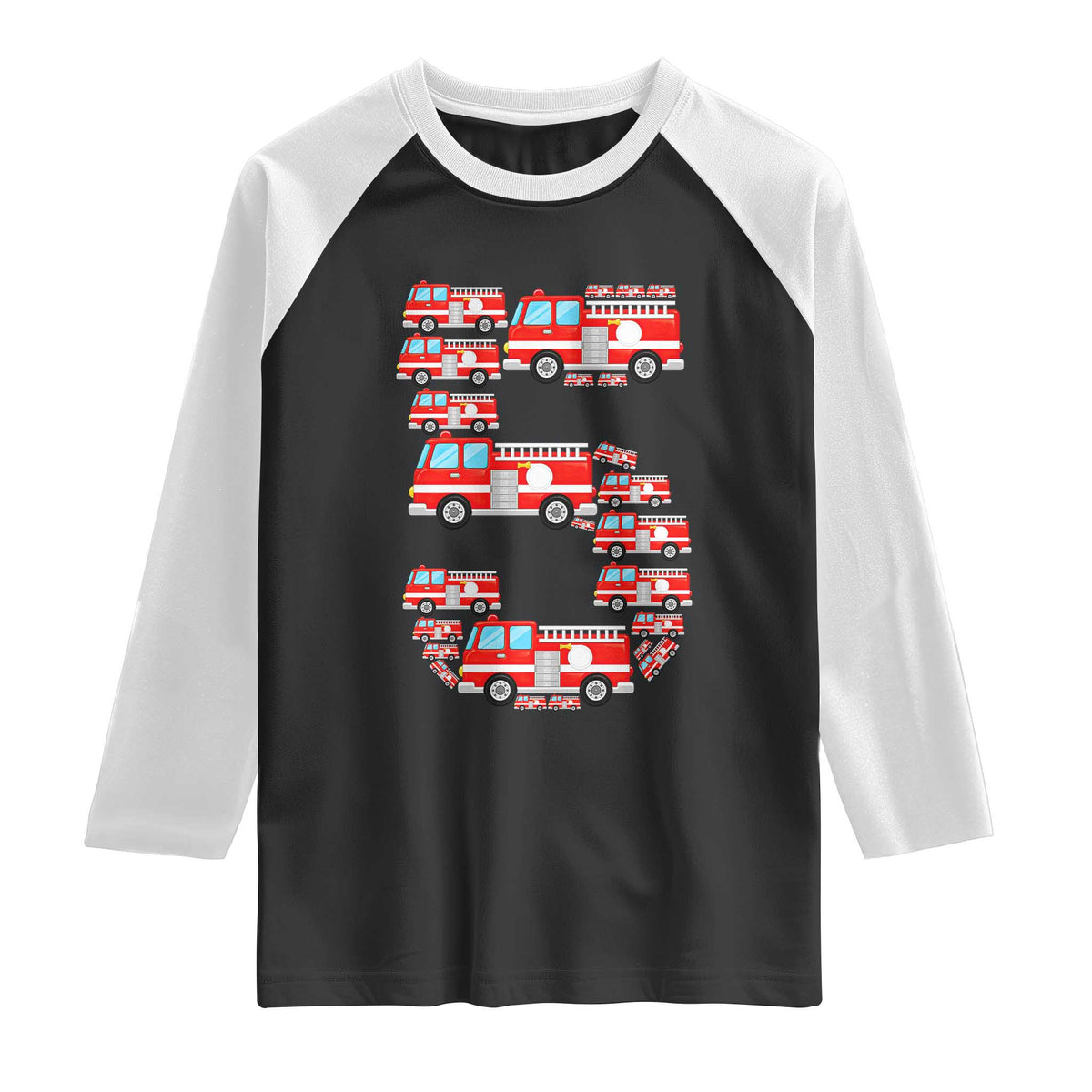 Fire Truck 5th Birthday Raglan Shirt Firefighter Gift For Five Year Old Kid