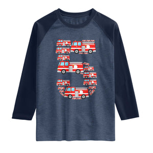 Fire Truck 5th Birthday Raglan Shirt Firefighter Gift For Five Year Old Kid