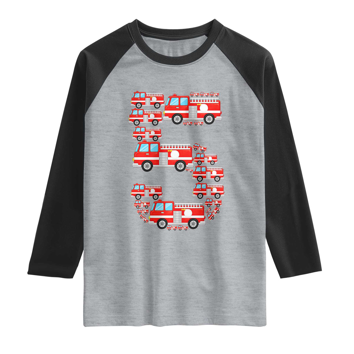 Fire Truck 5th Birthday Raglan Shirt Firefighter Gift For Five Year Old Kid