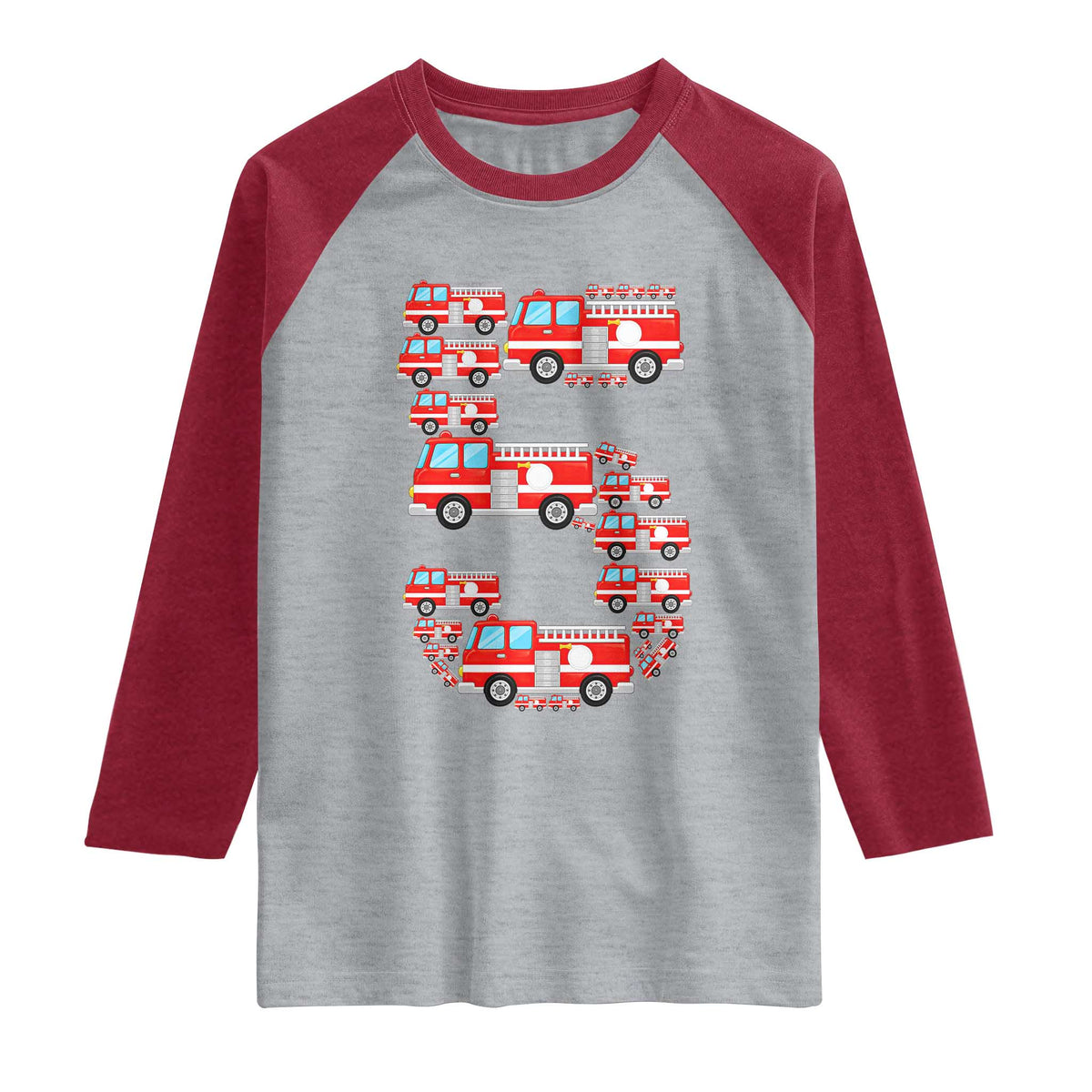 Fire Truck 5th Birthday Raglan Shirt Firefighter Gift For Five Year Old Kid