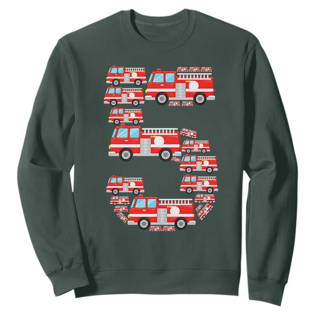 Fire Truck 5th Birthday Sweatshirt Firefighter Gift For Five Year Old Kid