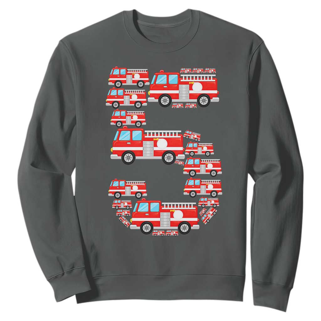 Fire Truck 5th Birthday Sweatshirt Firefighter Gift For Five Year Old Kid