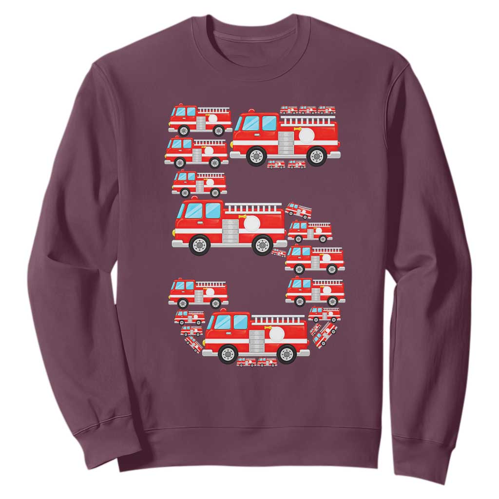 Fire Truck 5th Birthday Sweatshirt Firefighter Gift For Five Year Old Kid