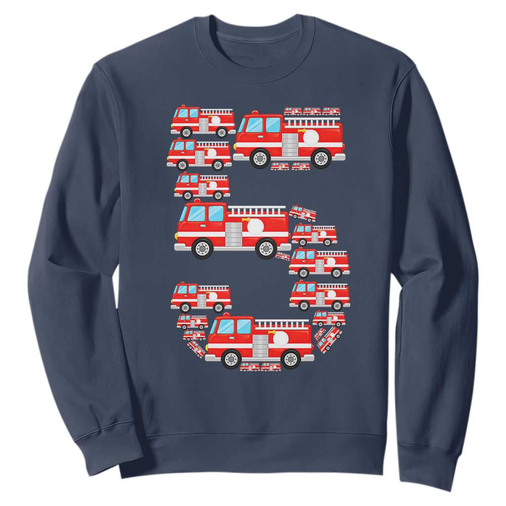 Fire Truck 5th Birthday Sweatshirt Firefighter Gift For Five Year Old Kid