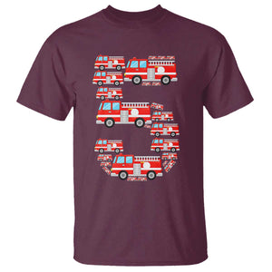 Fire Truck 5th Birthday T Shirt Firefighter Gift For Five Year Old Kid