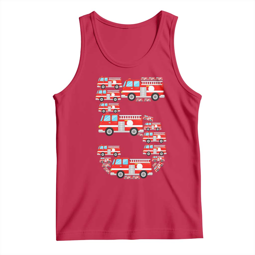 Fire Truck 5th Birthday Tank Top Firefighter Gift For Five Year Old Kid