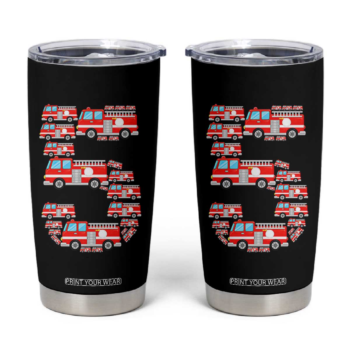 Fire Truck 5th Birthday Tumbler Cup Firefighter Gift For Five Year Old Kid