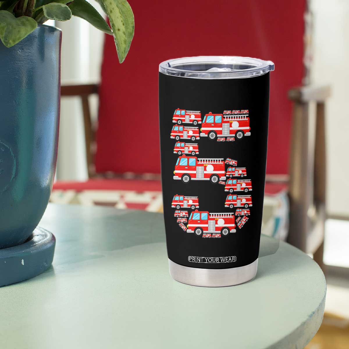 Fire Truck 5th Birthday Tumbler Cup Firefighter Gift For Five Year Old Kid