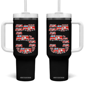 Fire Truck 5th Birthday Tumbler With Handle Firefighter Gift For Five Year Old Kid