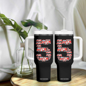 Fire Truck 5th Birthday Tumbler With Handle Firefighter Gift For Five Year Old Kid