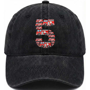 Fire Truck 5th Birthday Washed Cotton Baseball Cap Firefighter Gift For Five Year Old Kid