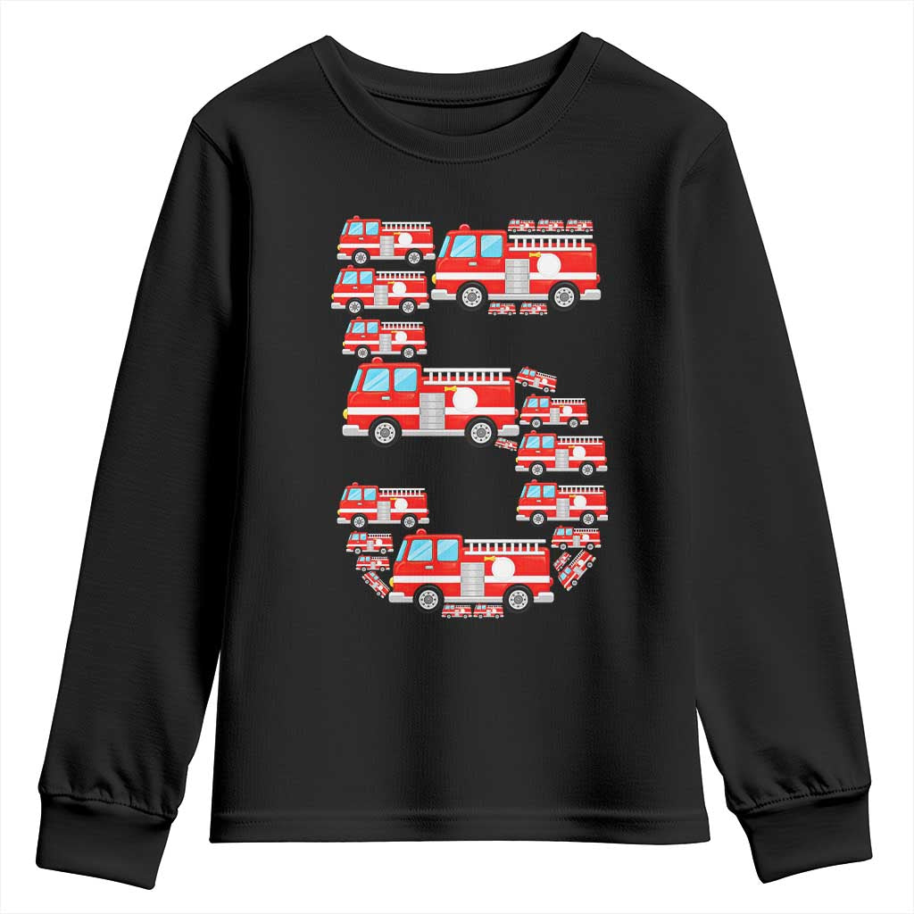 Fire Truck 5th Birthday Youth Sweatshirt Firefighter Gift For Five Year Old Kid