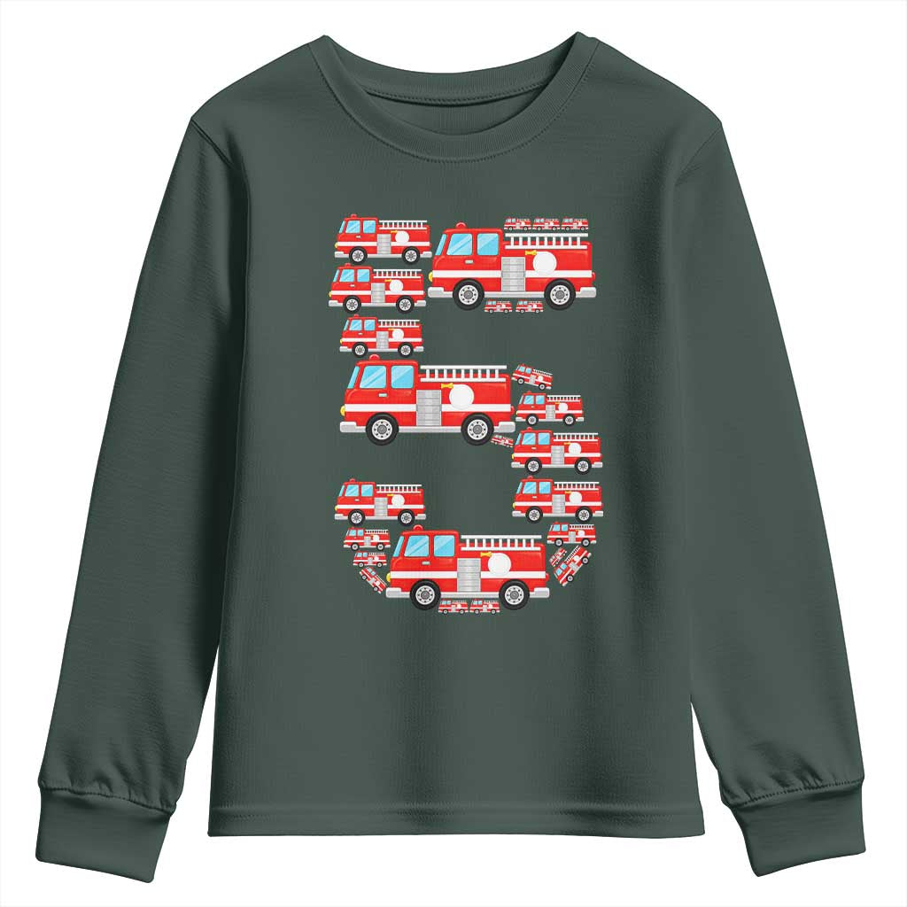 Fire Truck 5th Birthday Youth Sweatshirt Firefighter Gift For Five Year Old Kid