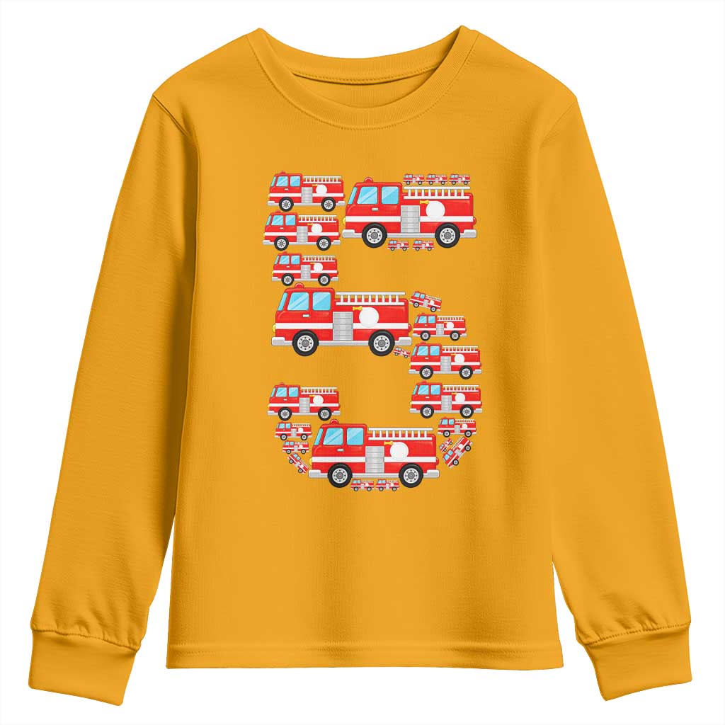 Fire Truck 5th Birthday Youth Sweatshirt Firefighter Gift For Five Year Old Kid
