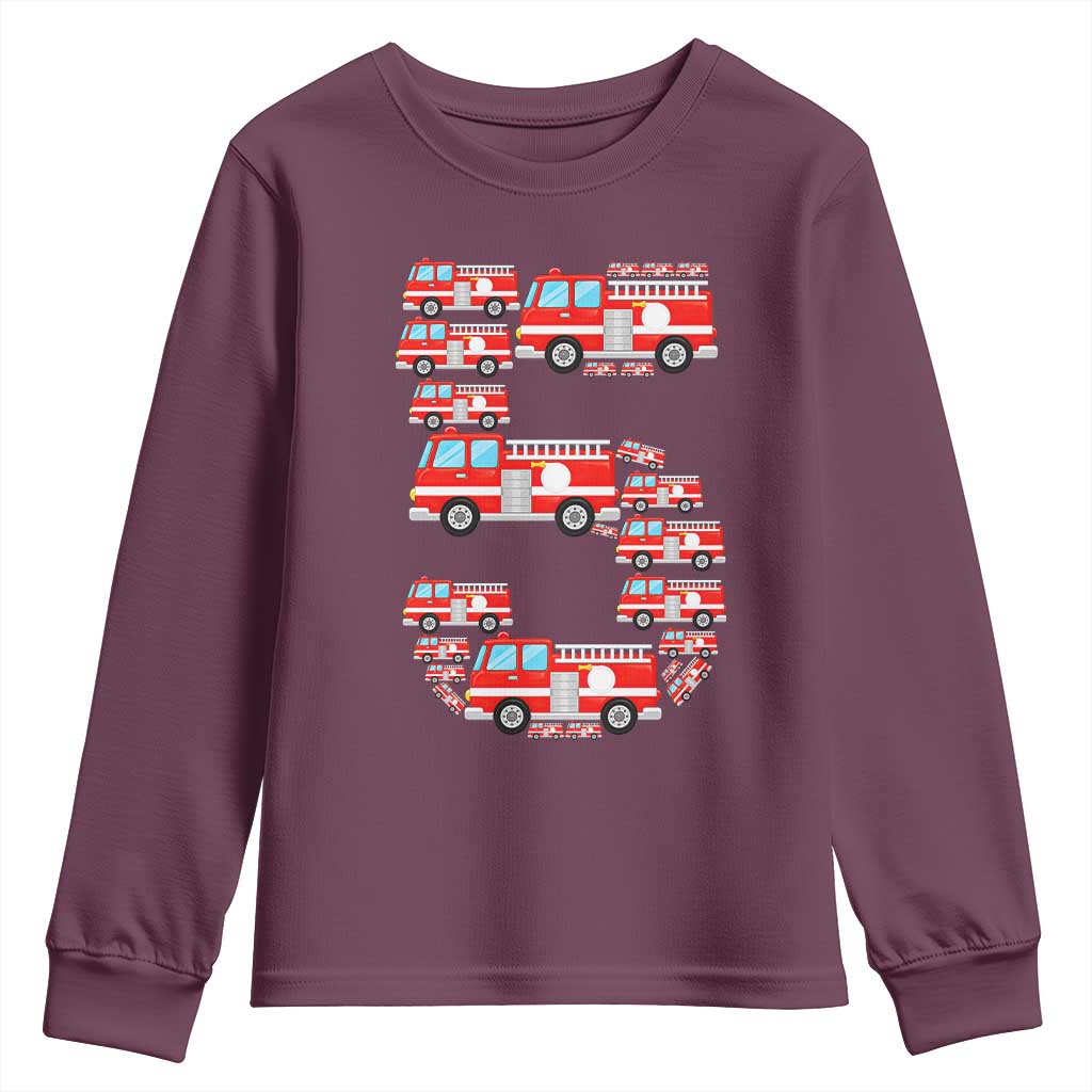 Fire Truck 5th Birthday Youth Sweatshirt Firefighter Gift For Five Year Old Kid