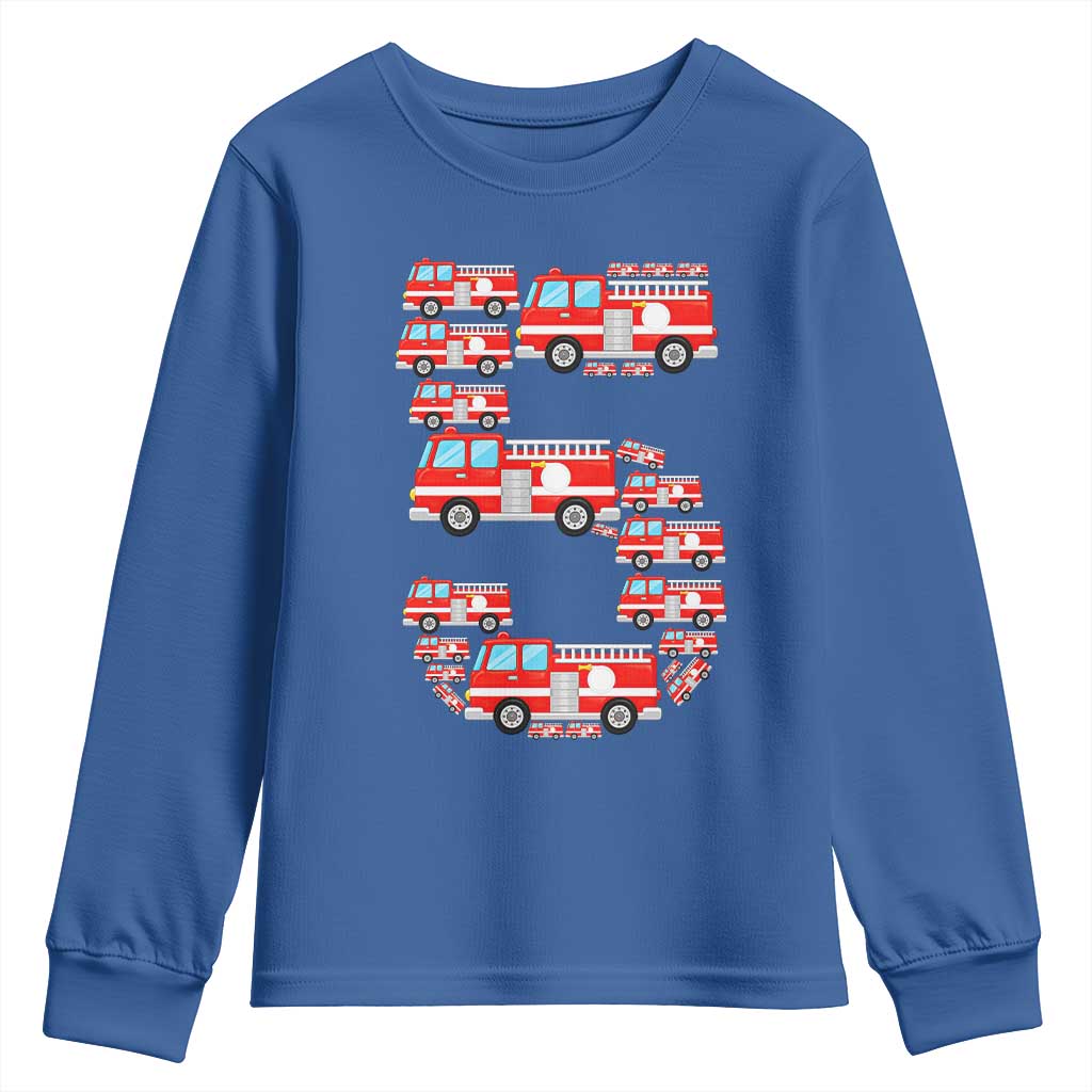 Fire Truck 5th Birthday Youth Sweatshirt Firefighter Gift For Five Year Old Kid