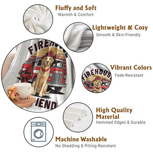 Firehouse Furiend Golden Retriever Firefighter Throw Blanket Fire Engine Rescue Dog Lover Gift