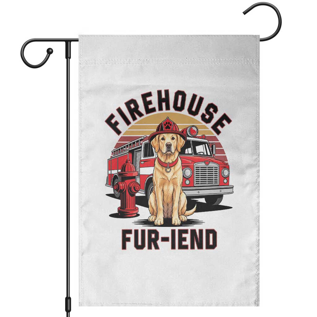 Firehouse Furiend Golden Retriever Firefighter Garden Flag Fire Engine Rescue Dog Lover Gift