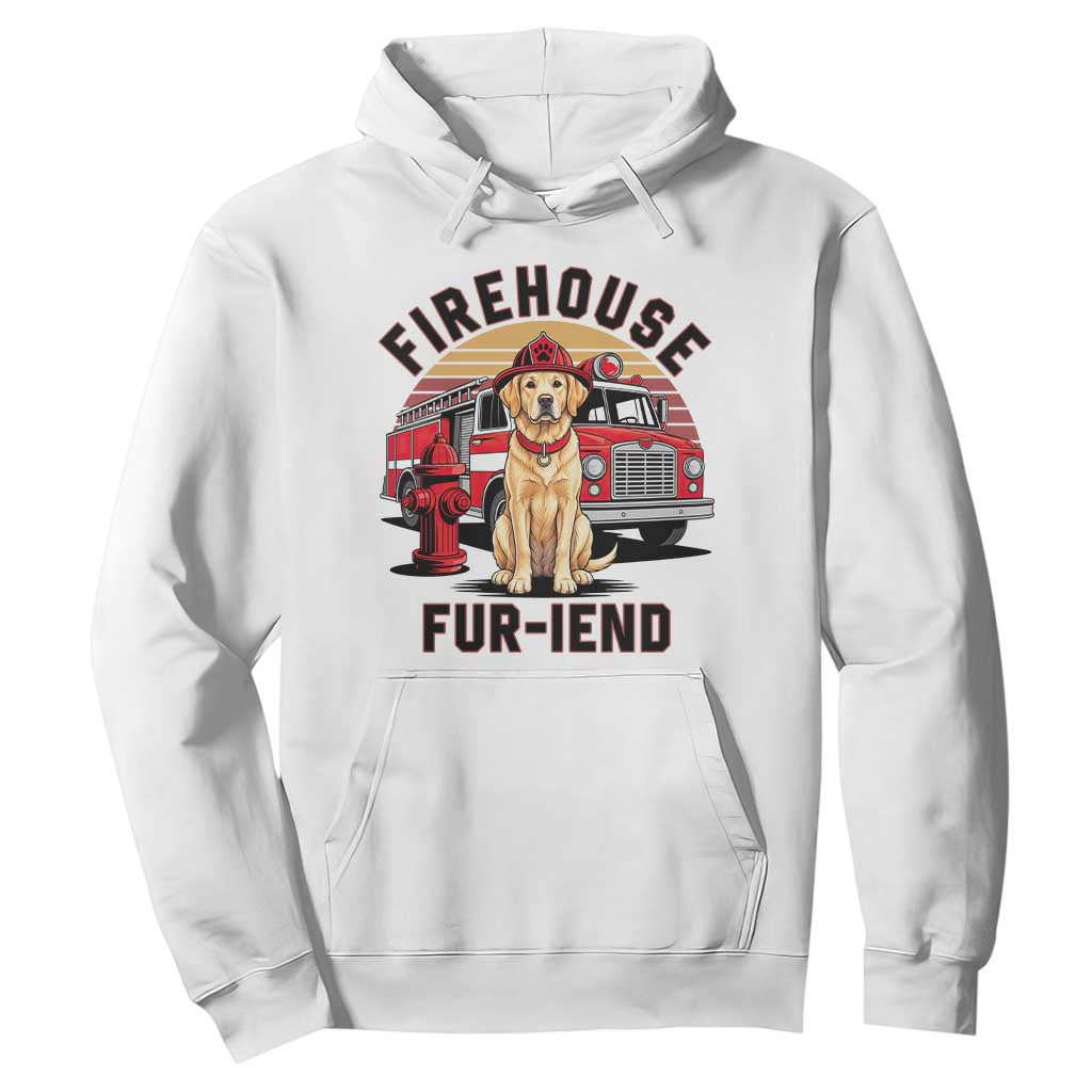 Firehouse Furiend Golden Retriever Firefighter Hoodie Fire Engine Rescue Dog Lover Gift
