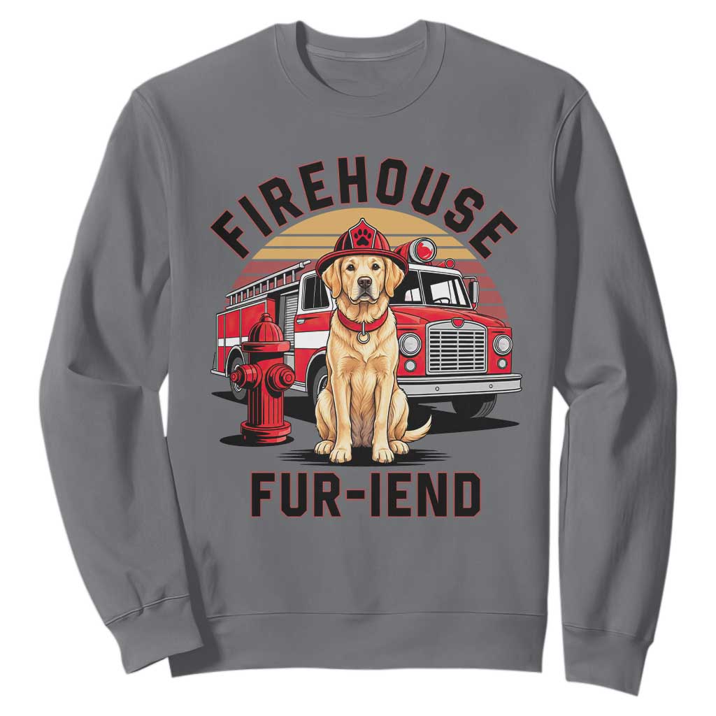 Firehouse Furiend Golden Retriever Firefighter Sweatshirt Fire Engine Rescue Dog Lover Gift