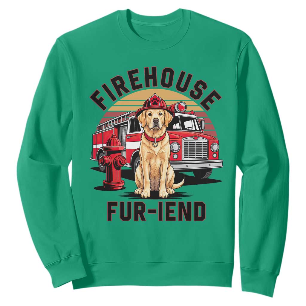 Firehouse Furiend Golden Retriever Firefighter Sweatshirt Fire Engine Rescue Dog Lover Gift