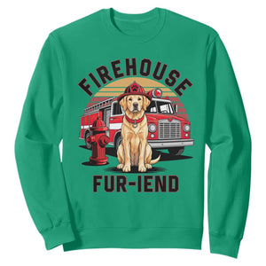 Firehouse Furiend Golden Retriever Firefighter Sweatshirt Fire Engine Rescue Dog Lover Gift
