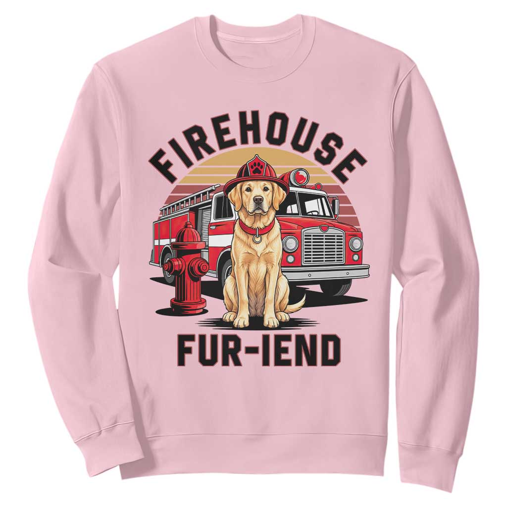 Firehouse Furiend Golden Retriever Firefighter Sweatshirt Fire Engine Rescue Dog Lover Gift