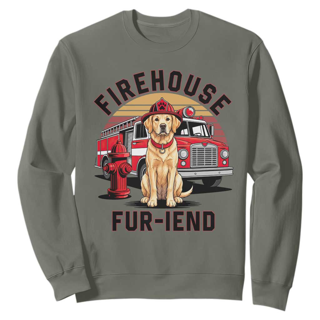 Firehouse Furiend Golden Retriever Firefighter Sweatshirt Fire Engine Rescue Dog Lover Gift