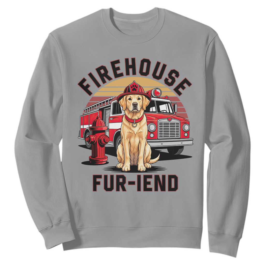 Firehouse Furiend Golden Retriever Firefighter Sweatshirt Fire Engine Rescue Dog Lover Gift