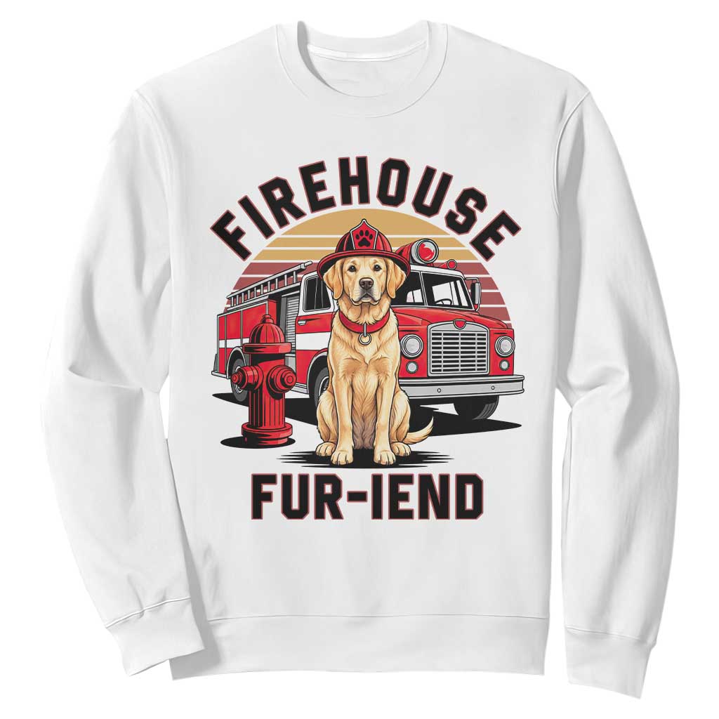 Firehouse Furiend Golden Retriever Firefighter Sweatshirt Fire Engine Rescue Dog Lover Gift