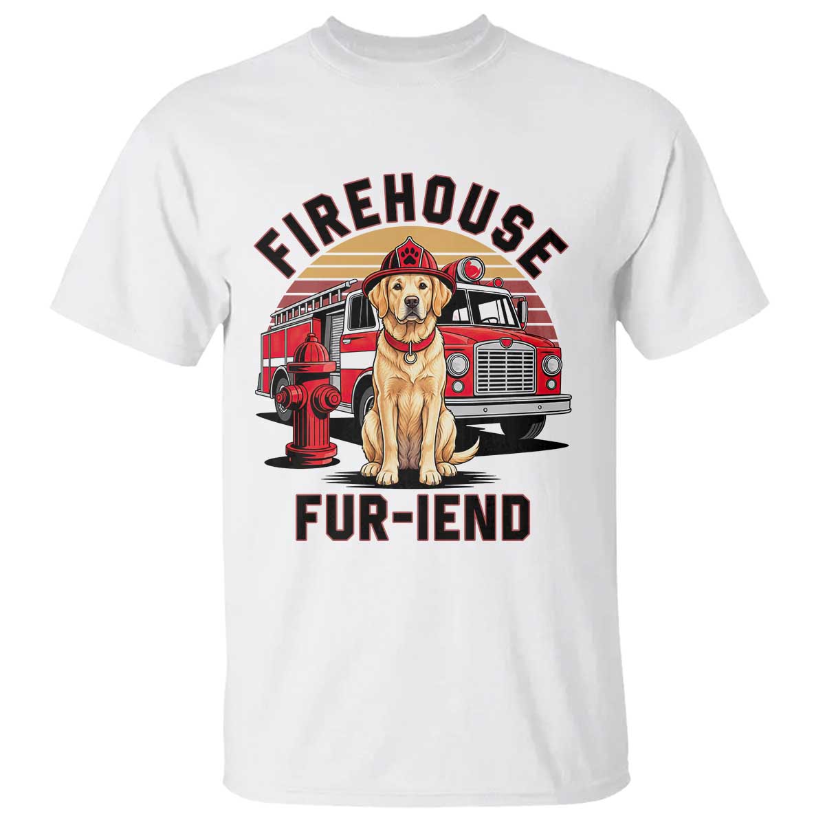 Firehouse Furiend Golden Retriever Firefighter T Shirt Fire Engine Rescue Dog Lover Gift