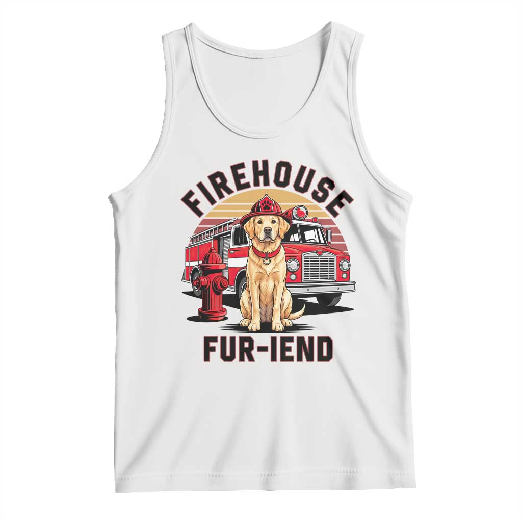 Firehouse Furiend Golden Retriever Firefighter Tank Top Fire Engine Rescue Dog Lover Gift